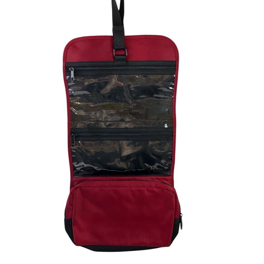 Eddie Bauer 11x8" red black hanging travel toiletry bag
